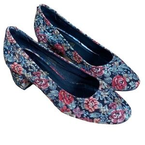 L’Intervalle Floral Tapestry High Heel Block Heel Round Toe Size 37